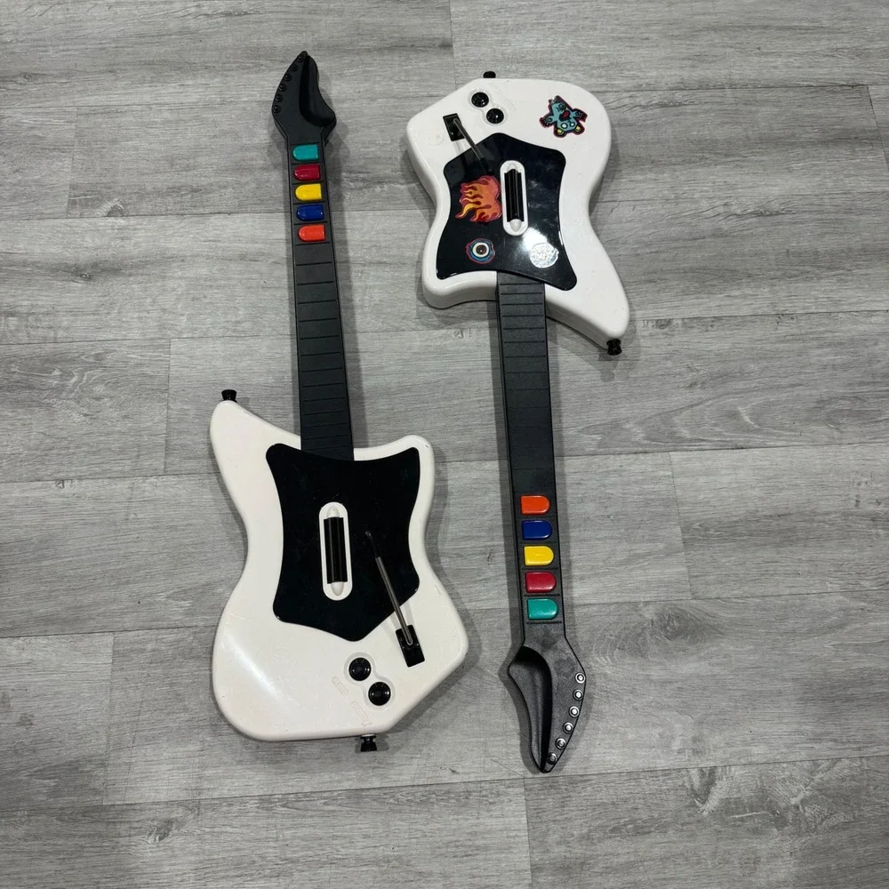 Lot of 2 RedOctane Guitar Hero Wireless Guitars PS2 Kramer Striker White 95025
